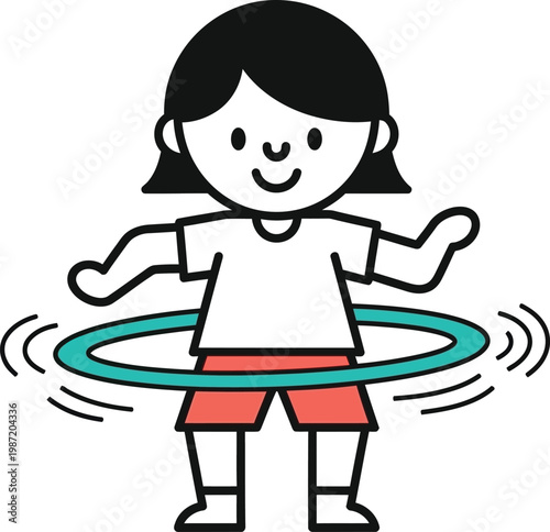 Happy Child Girl Playing with Hula Hoop, Exercising and Having Fun Outdoors