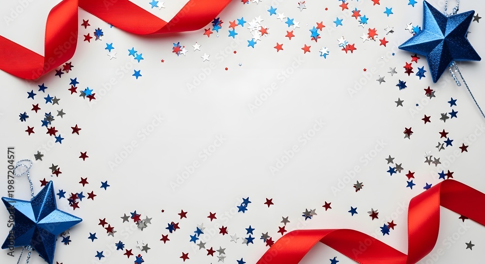 Obraz premium Festive 4th of july celebration patriotic stars ribbons and confetti background