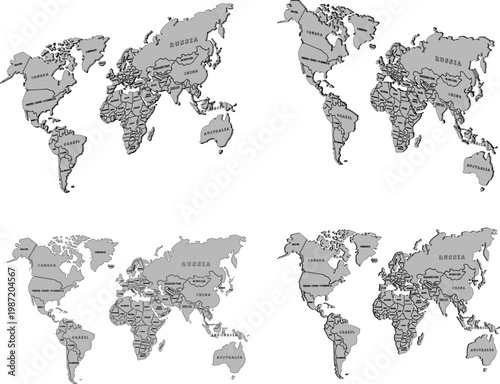 Bild auf Leinwand Professional Decorative World Map Graphic with Clear Country Names and Modern Ea