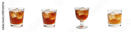 Refreshing alcoholic beverages in diverse glassware against a solid black background