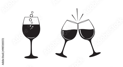 Champagne glasses toasting in celebration, with bubbles and sparkles, symbol of festivity and success.