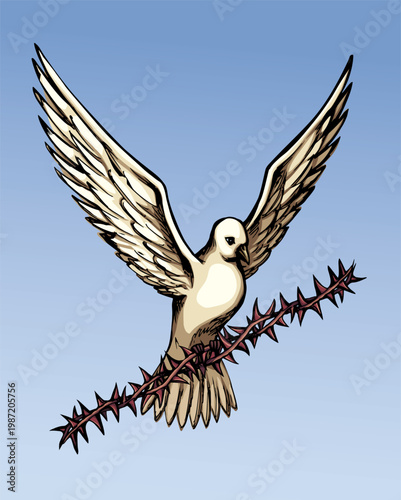 Vector drawing. Big thorn branch