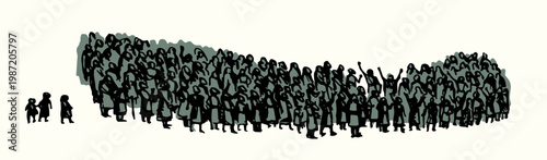 Vector drawing. Big people crowd