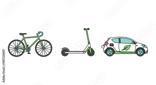 Green bicycle electric scooter car.