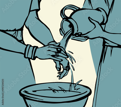 Vector drawing. Pilat washes his gands