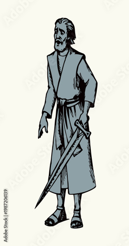 Vector drawing. Man with the sword