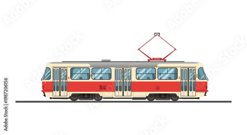 Red and white city electric tram.