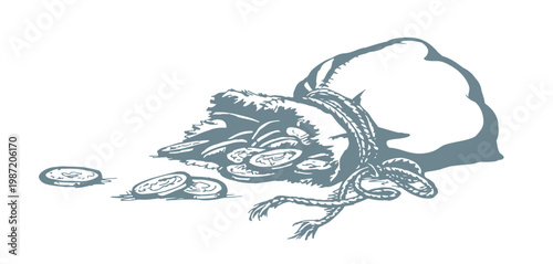 Vector drawing. Bag with coins