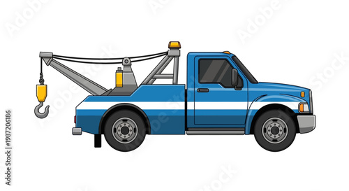 Blue Tow Truck with Crane.