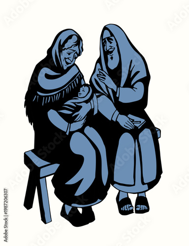 Vector drawing. Mother and father with a baby