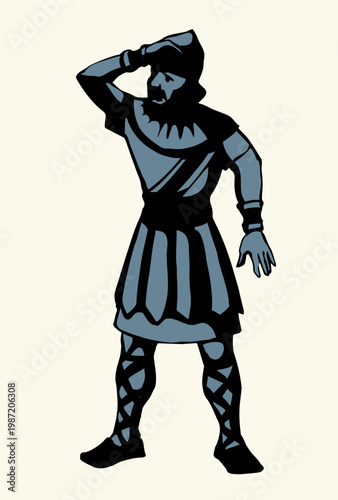 Vector drawing. The king looks ahead