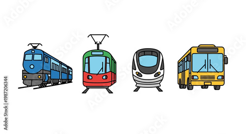 Four different types of trains side by side.