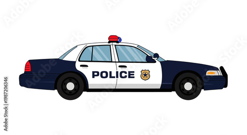 Police Car Side View Illustration.