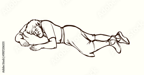 Vector drawing. Ancient sleeping man