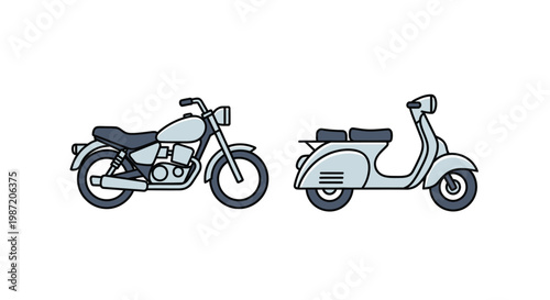 Motorcycles and scooters side by side.