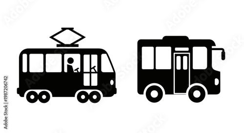 Black bus silhouettes side view.