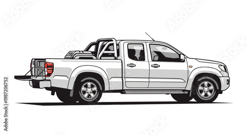 Silver Pickup Truck Side View.