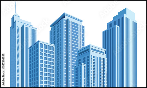 Modern cityscape sleek blue skyscrapers isolated on transparent background
