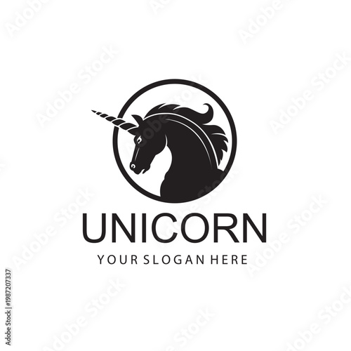 monochrome icon of unicorn head silhouette isolated on white background