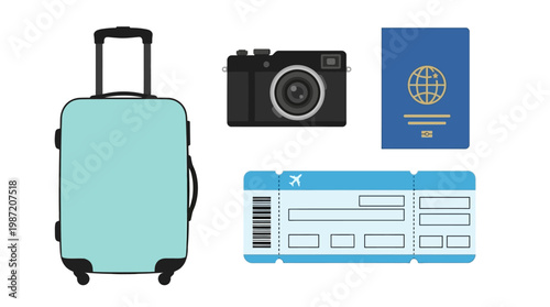 Travel luggage with travel documents.