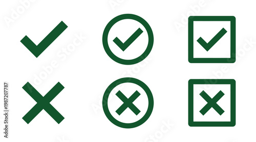 Set of check and cross symbols in green, indicating approval and disapproval for various uses