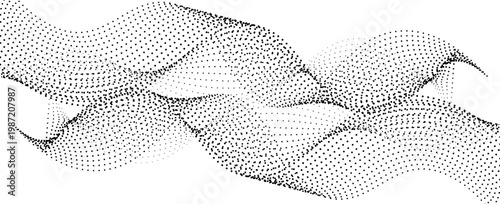 Dotted halftone waves. Abstract liquid shapes, wave effect dotted gradient texture waves isolated vector symbols set. Halftone graphic dots waves