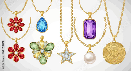 Collection of Luxury Gold Necklaces with Gemstone Pendants