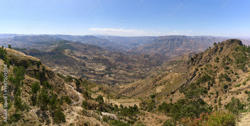 Fototapeta premium Panoramic view of a deep valley in the Ethiopian Highlands