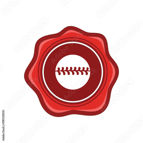 Elegant red wax seal vector design featuring a baseball stitch pattern in the center, ideal for sports branding, memorabilia authentication, creative design projects, and athletic themed graphics.