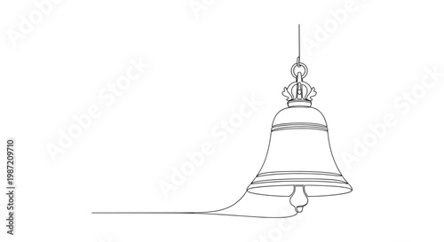 Continuous One Line Drawing of a Traditional Temple Bell for Meditation and Spiritual Decor