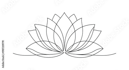 Elegant Lotus Flower One Line Drawing Minimalist Floral Vector Illustration for Yoga and Meditation