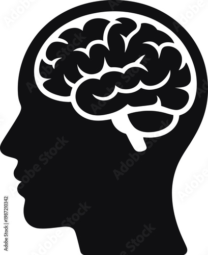 Human head silhouette with brain inside, science, education, psychology, and medical symbol.