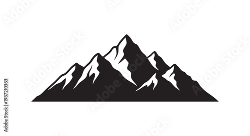Majestic mountain range silhouette with snowy peaks and jagged ridges for outdoor adventure and hiking tourism branding.