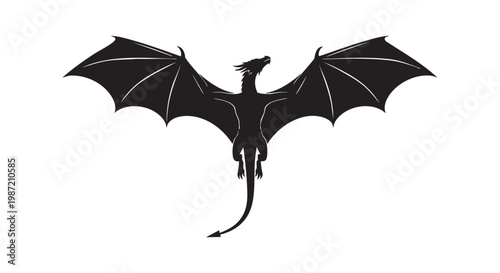 Majestic dragon in flight, silhouetted against white, with large wings spread, representing fantasy and power.