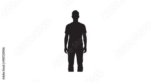 Man standing in t-shirt and jeans vector silhouette. full body view of person in casual clothes.