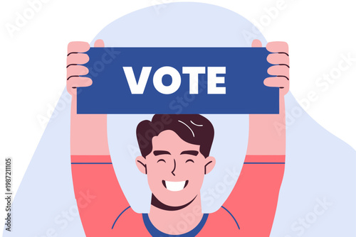 man with a banner Vote. concept of voting in elections . vector illustrations