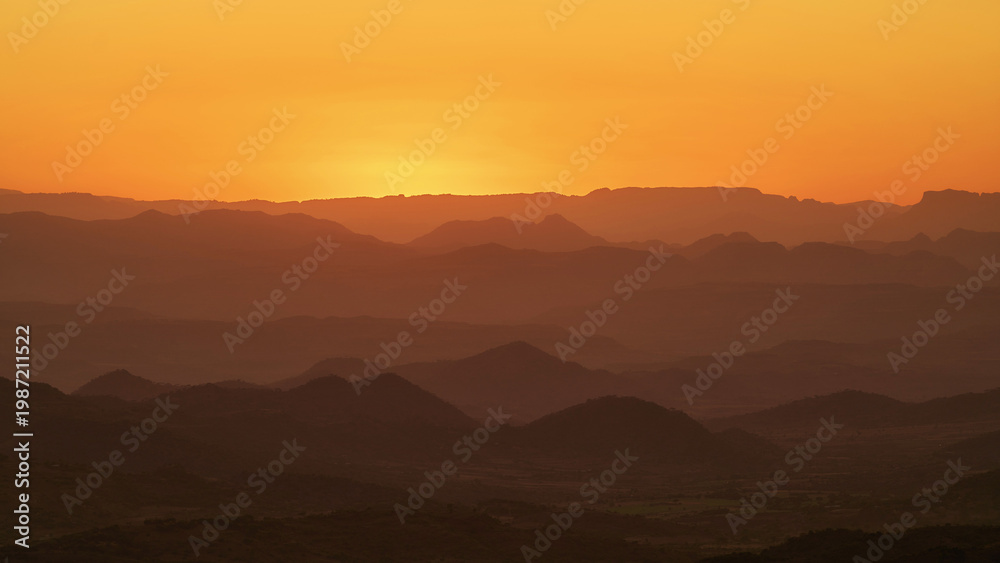 Fototapeta premium Golden sunset in the Ethiopian Highlands near Lalibela