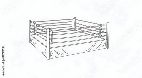 Minimalist line drawing of a boxing ring with ropes and corner posts.