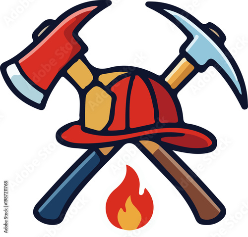 firefighter helmet with tools vector icon