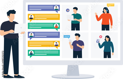 Male customer shopping cart gift box discount offer online purchase retail sale special promotion flat design e-commerce concept