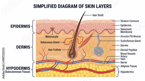 Simplified Diagram Illustrating the Layers of Human Skin Epidermis, Dermis, and Hypodermis