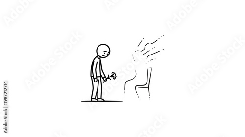 Sad Man Offering a Rose to an Empty Chair