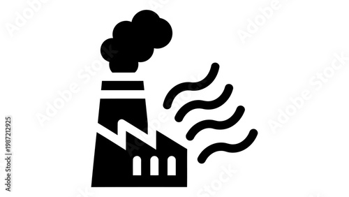 Industrial air pollution icon, factory emitting smoke and smog