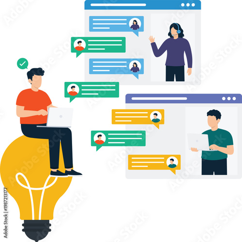 Quadro su tela Digital communication concept showing customer service online support and creati