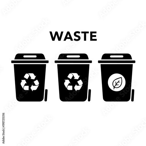 Recycling Bins with Environmental Symbols Representing Waste Management and Sustainability