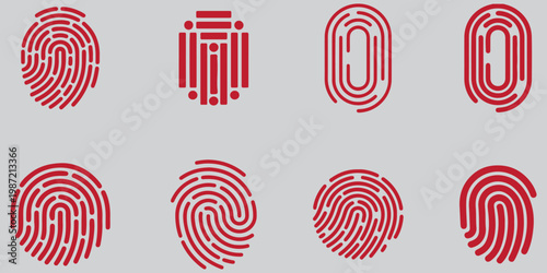 Set of different fingerprint logos. Identity, authorization or privacy concept. Modern style. Vector illustration.