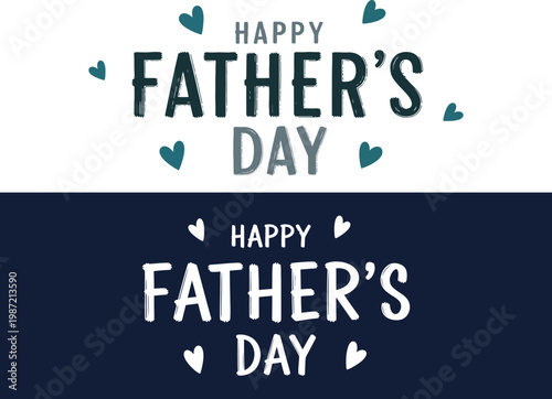 Festive happy father's day graphic with heart and leaf decorations celebrating parenthood