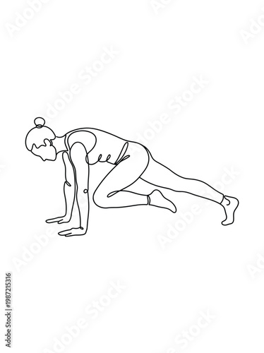 Vector Illustration of Continuous line drawing of woman doing mountain climber exercise