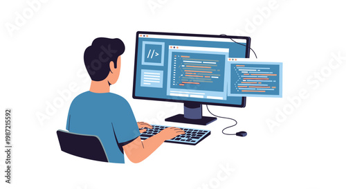 Man sitting at computer workstation.