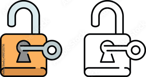 Padlock with key security access symbol flat vector icon